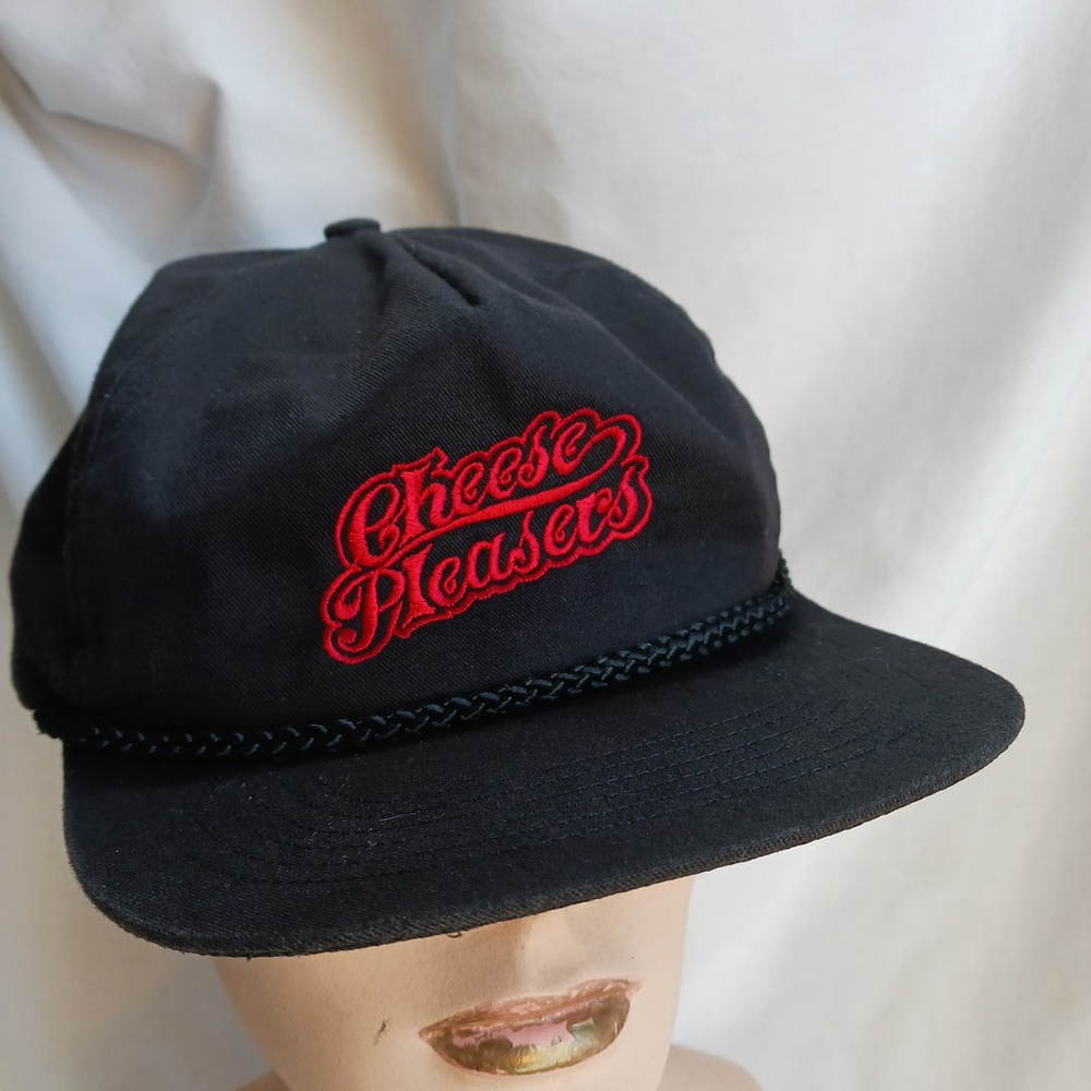 Vintage 90s Cheese Pleasers Black and Red Hat